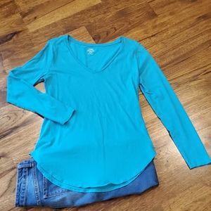 Womens Old Navy turquoise v neck long sleeve shirt size M